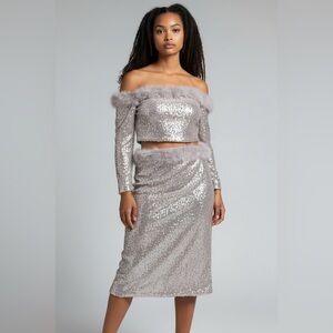 Zara * Set Sequin Skirt & Top Silver Size 3XL